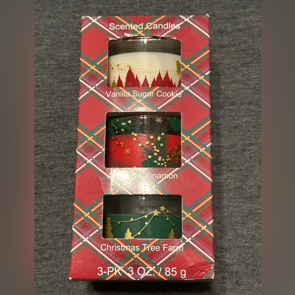 CVS Other - Festive Scented Candle Set-White Vanilla, Red Apple/Cinnamon, Green Xmas Scents